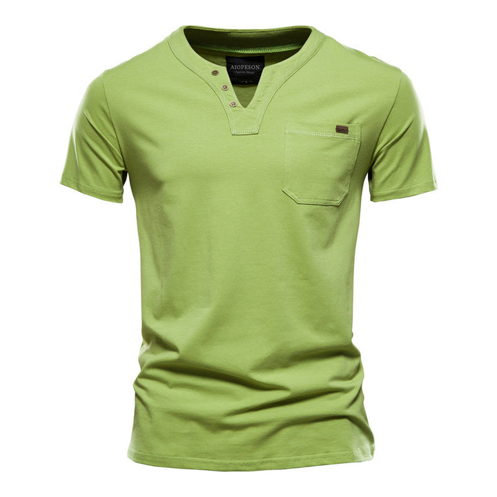 Herrer V-hals T-shirt med trykknapper og brystlomme Stilla