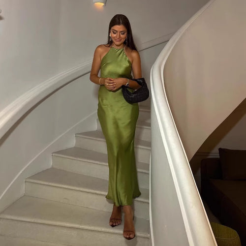 Femme Elegant Slip Maxi Kjole med justerbare Spaghettistropper Stilla