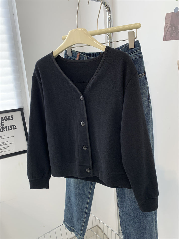 Femme Blød Strikknap-Op Cardigan Pullover Stilla