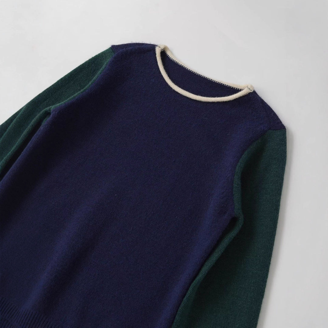 Dame varmere strikpullover med kontrasterende ærmer Stilla