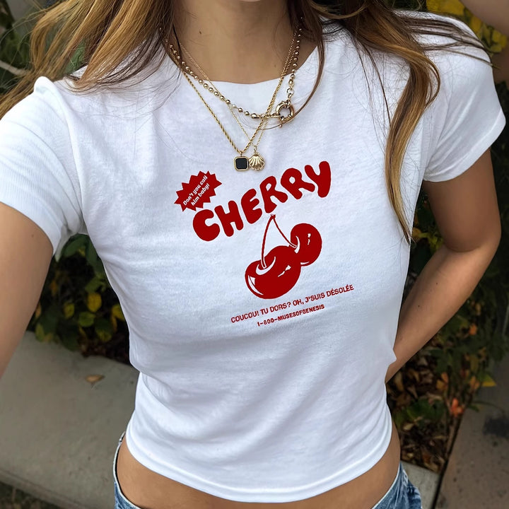 Dame T-shirt med kunstnerisk statement-tryk og tætsiddende snit Skovae