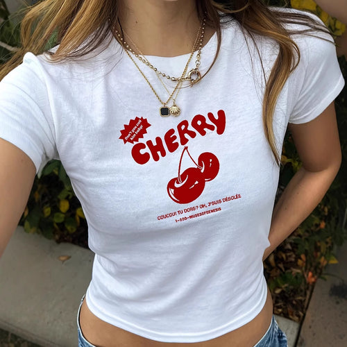 Dame T-shirt med kunstnerisk statement-tryk og tætsiddende snit Skovae