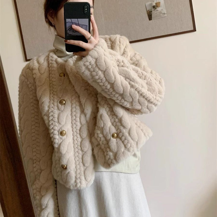 Damer Fluffy Cardigan med Guldknap Detaljer Stilla