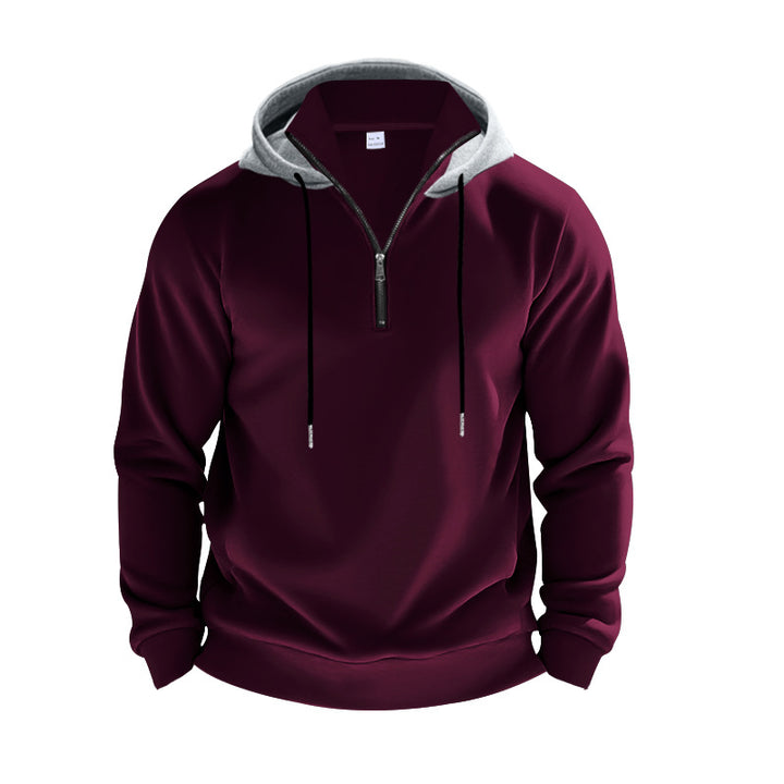 Herrer med hættepullover med kort lynlås, dobbeltlaget hætte og snor Skovae