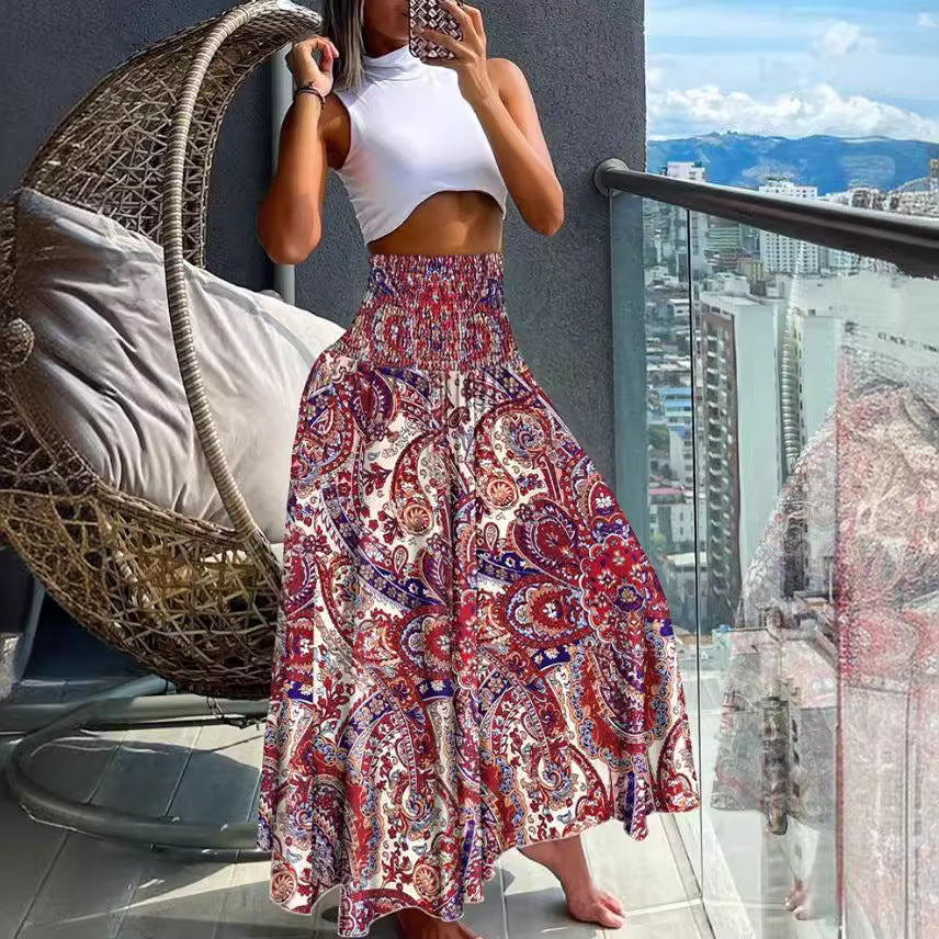 Dame Bohemian Trykt Maxi Nederdel Stilla