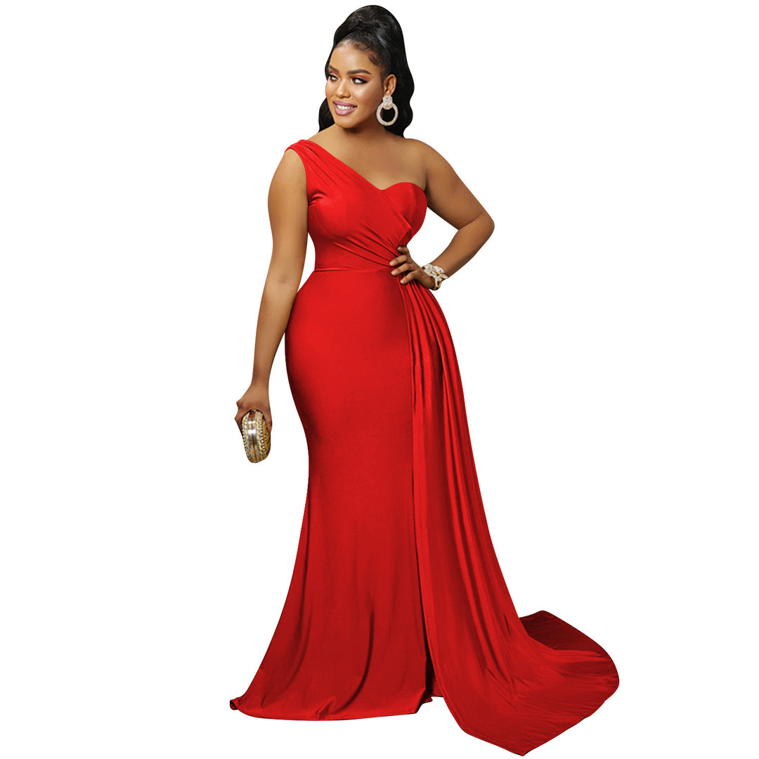 Dame Elegant One-Shoulder Maxikjole med draperede detaljer og flydende nederdel Stilla