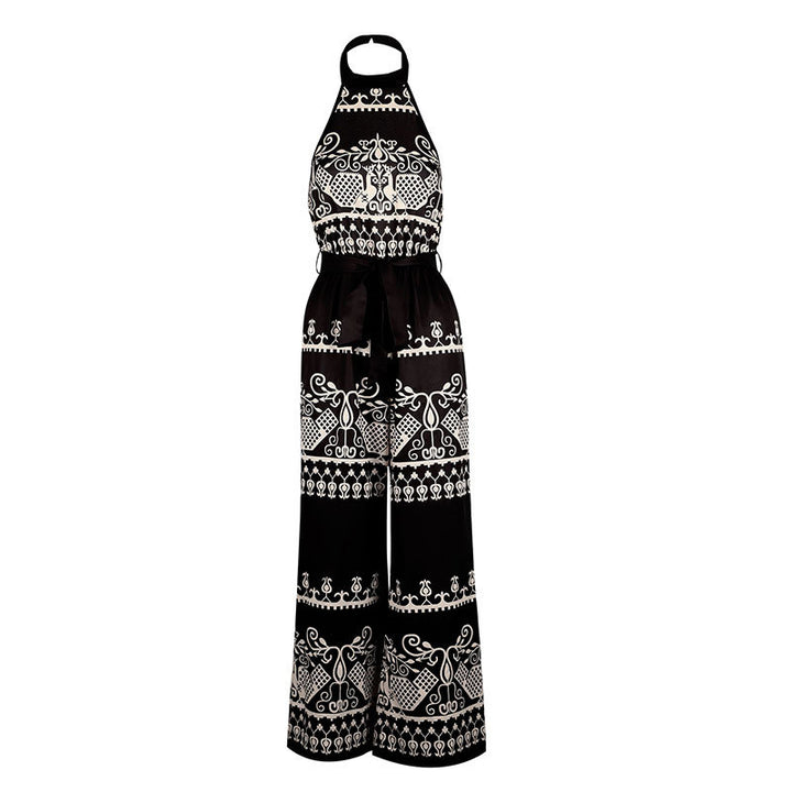 Dame jumpsuit med elegant halterdesign og stilfulde mønsterdetaljer Skovae