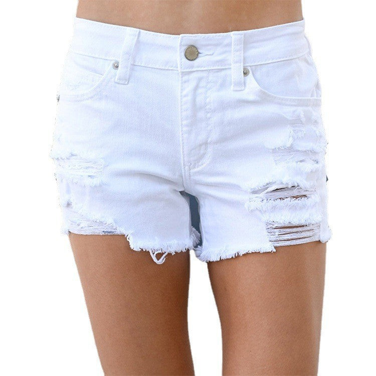 Dame Destroyed Denim-Shorts i afslappet trendstil med høj talje Stilla