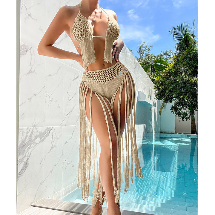 Dame Hæklet Bikini-Sæt med frynset detaljer og elegant design Stilla
