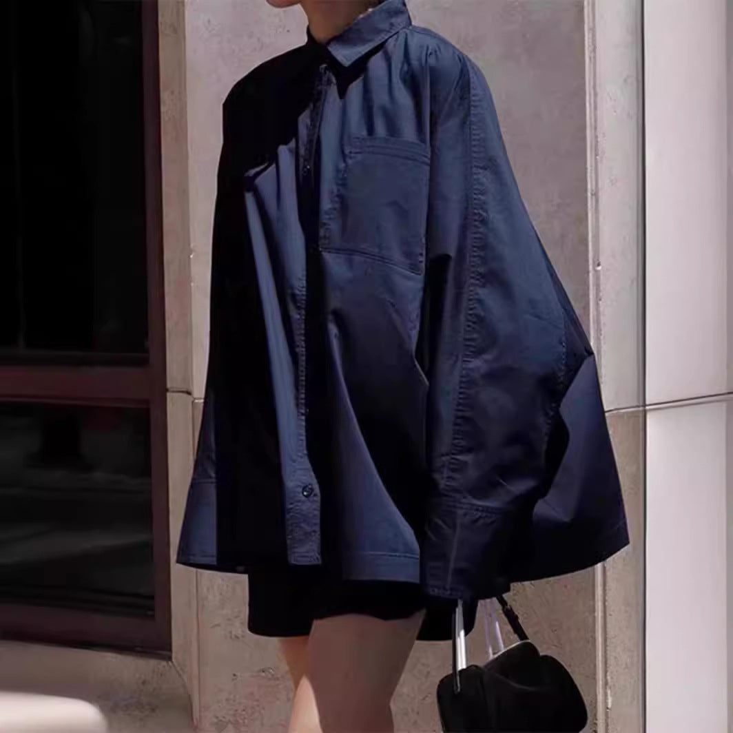 Dame oversized skjorte bluse med klassisk krave og sidelomme Stilla