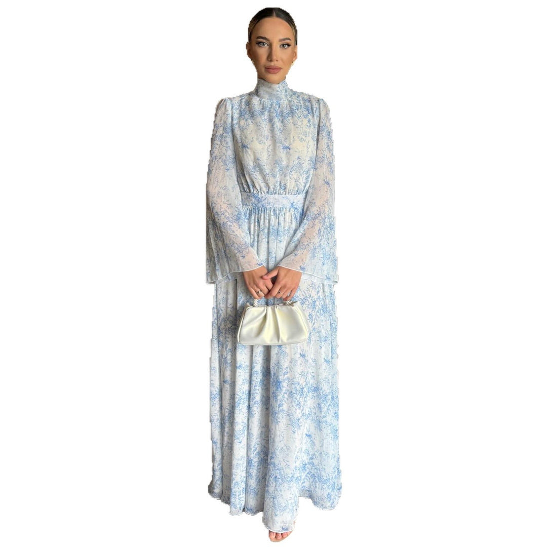 Kvinders maxikjole med transparente ærmer og elegant blomsterbroderi Skovae