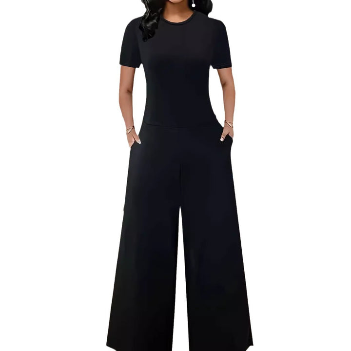 Dame Elegant Jumpsuit med bredt ben og moderigtig rund halsudskæring Stilla