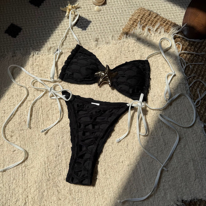 Dame bikini-sæt med unik stjerne-applikation og variabel stropjustering Stilla