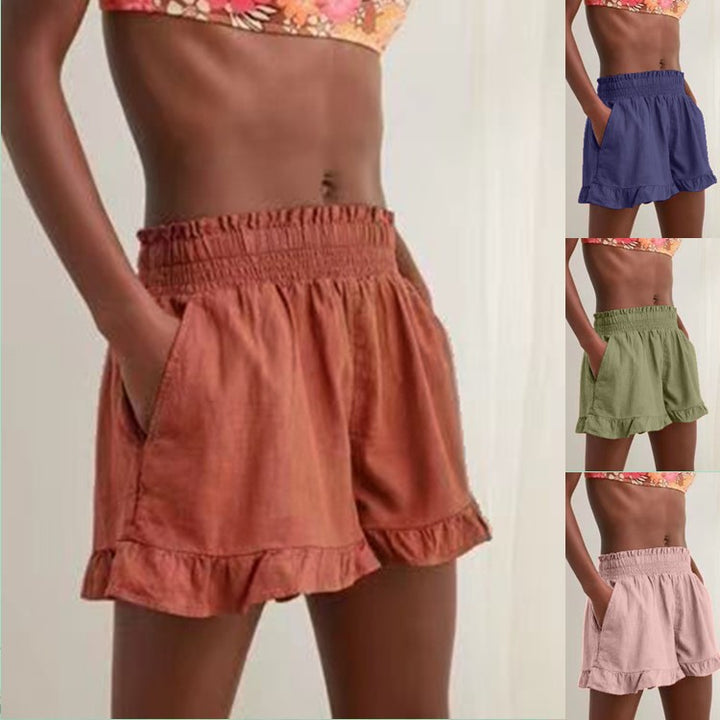 Dame mode shorts med flæse kant og elastisk talje Stilla