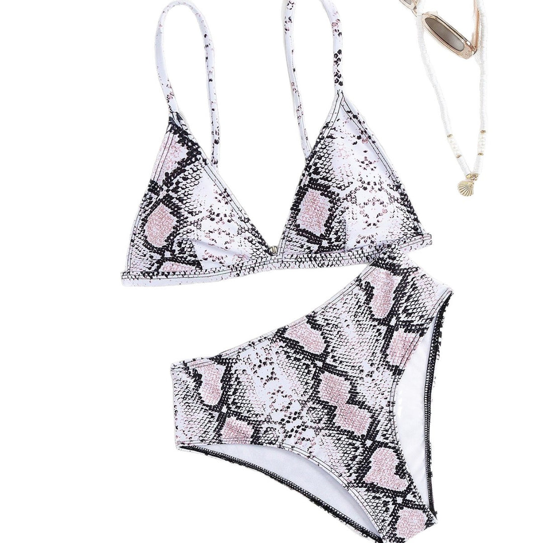 Damer moderne skåret bikini-sæt med slangemønster Skovae