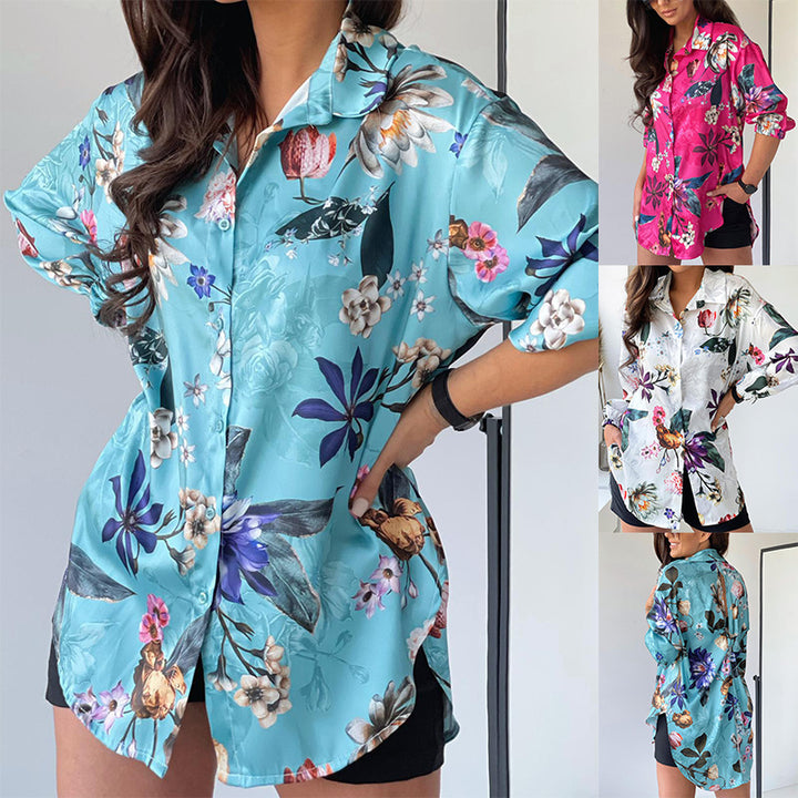Dame fritidsbluse med floralt design og løs pasform Stilla