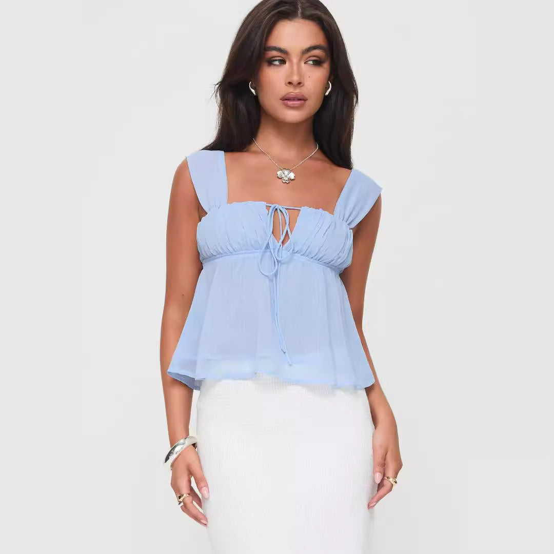 Dame luftig sommer top med raffineret ruffles design Skovae