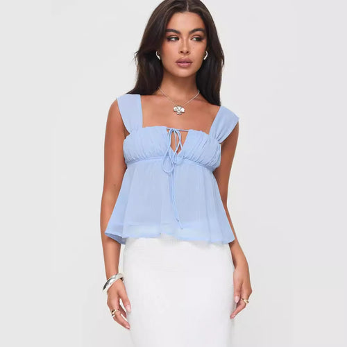 Dame luftig sommer top med raffineret ruffles design Skovae