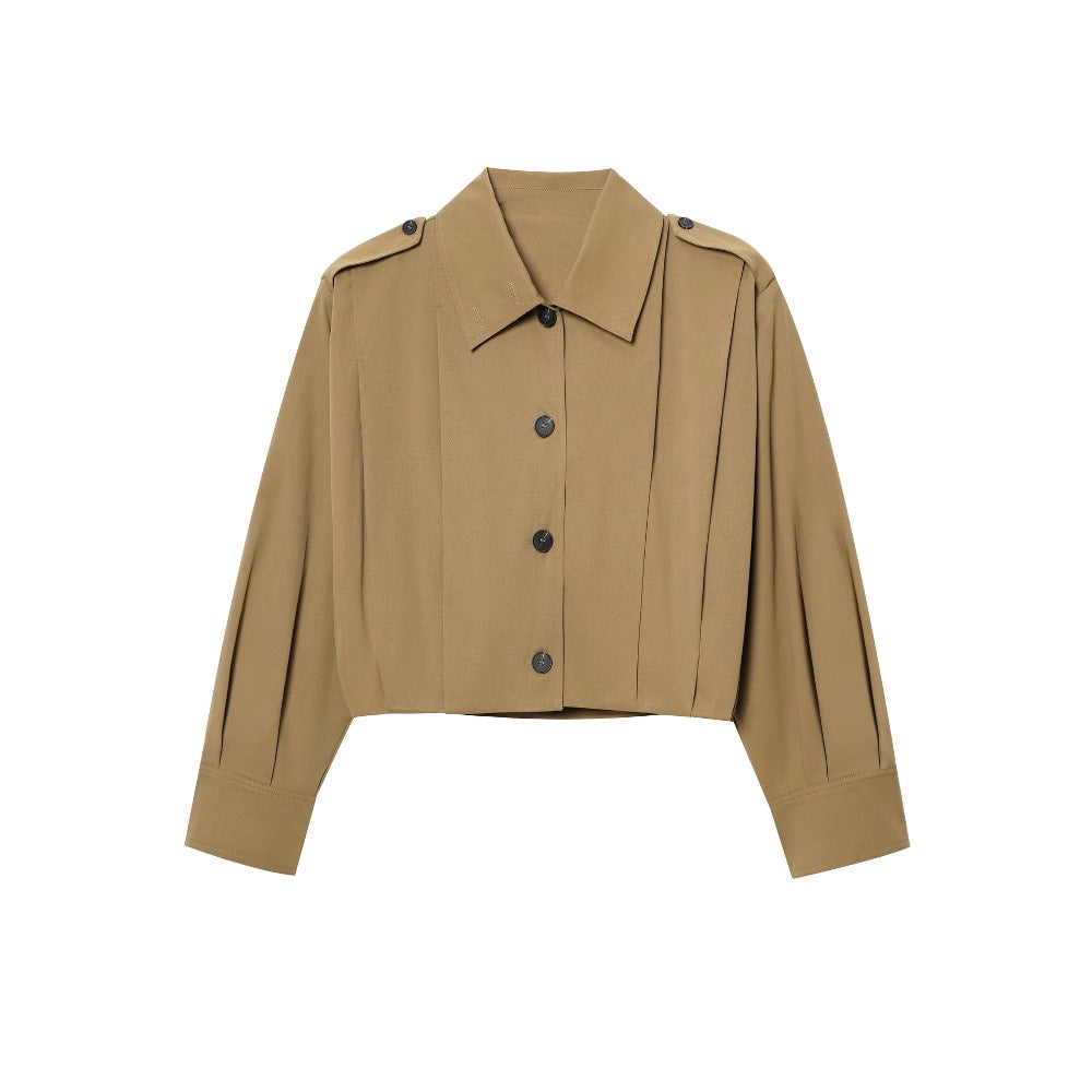 Femme Cropped Militærstil Knap-Jakke Stilla