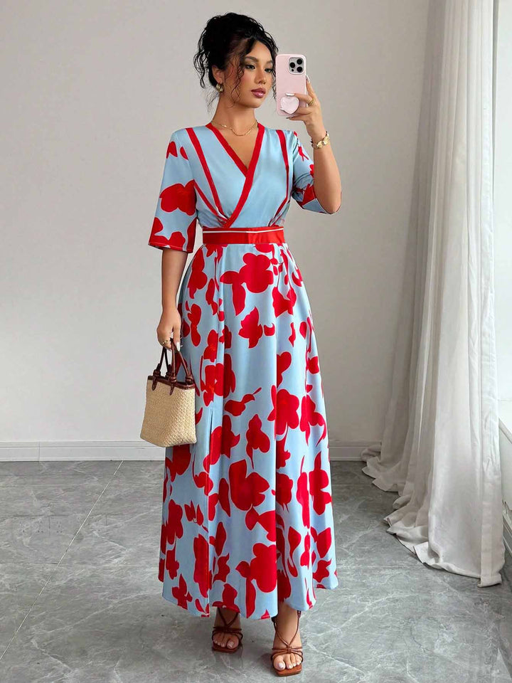 Damer Elegant Floral Wrap-Maxi-Kjole Stilla