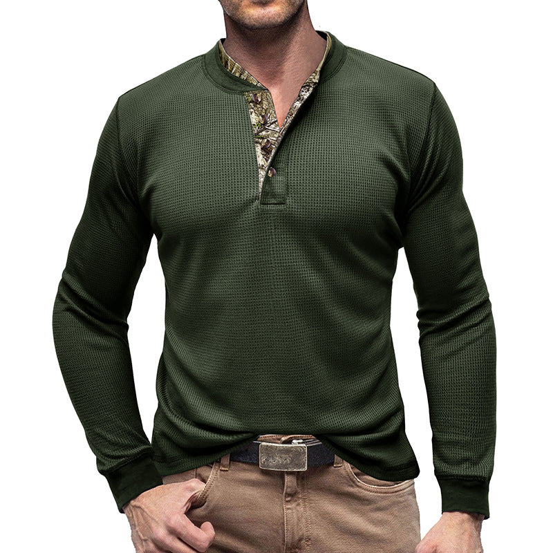 Herrer Langærmet Henley Pullover med moderigtigt krave og struktureret overflade Stilla