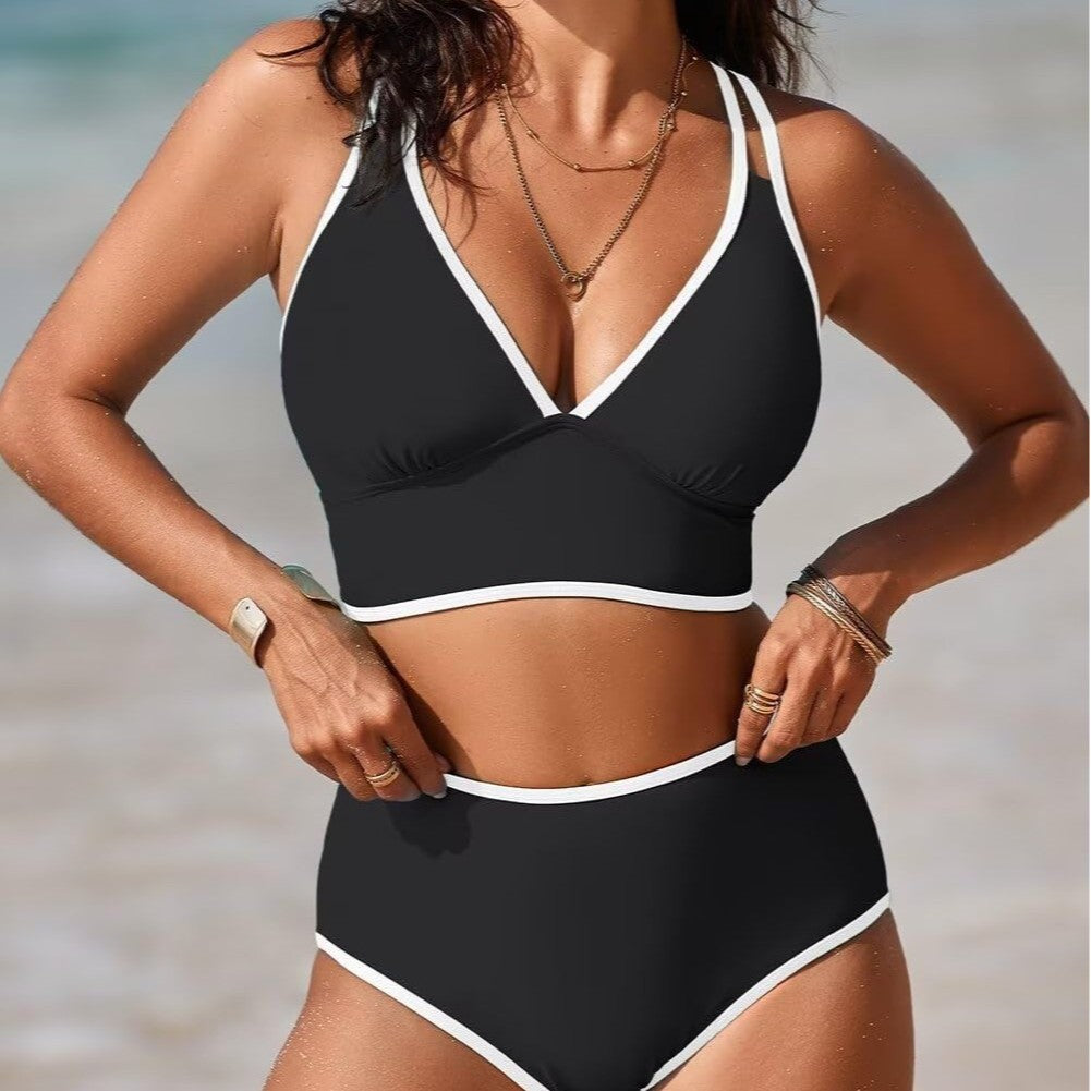 Dame bikini-sæt med elegant højt skåret trusse og justerbare stropper Skovae