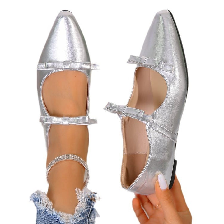 Dame Ballerinas med elegant sløjfe dekoration og glitrende metallic-overmateriale Stilla