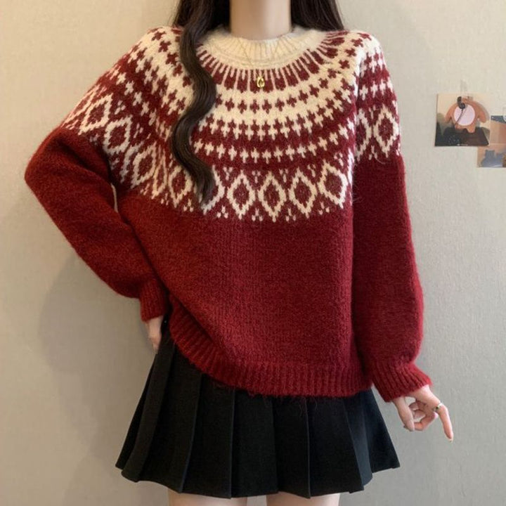 Dame Cozy Knit Sweater med Nordisk Mønster Stilla