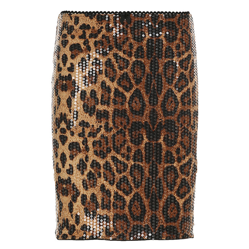Dame mini skirt med glamorøst paillet leopardmønster og tætsiddende pasform Skovae