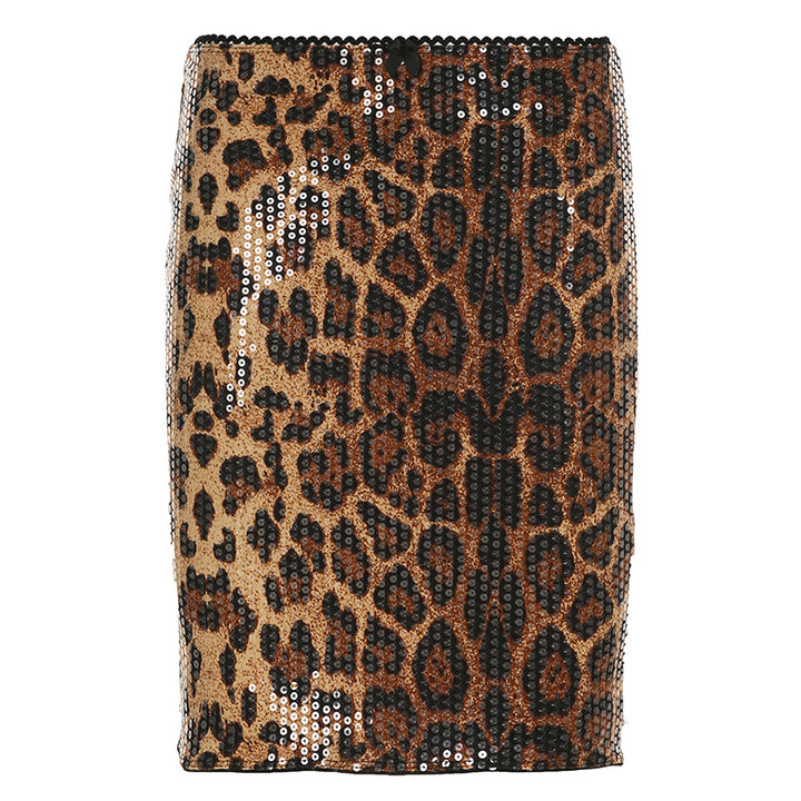 Dame mini skirt med glamorøst paillet leopardmønster og tætsiddende pasform Skovae