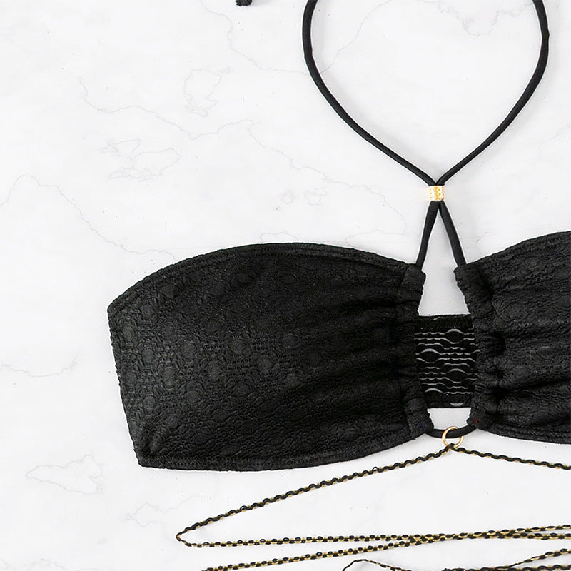Dame Bandeau-bikini med justerbare stropper og glinsende accenter Stilla