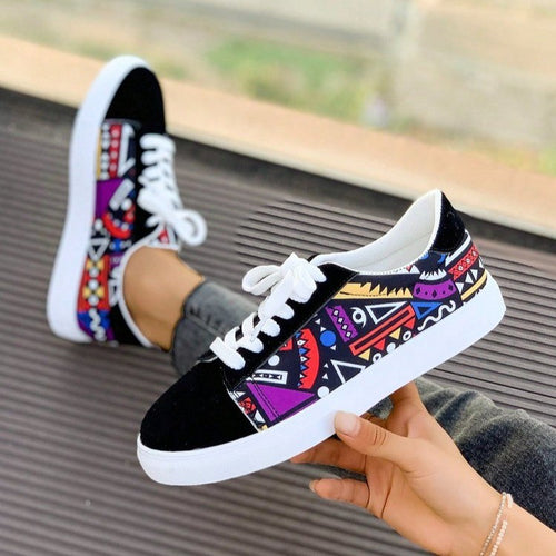 Damer fashionable sneakers med farverigt mønstertryk og blød sål Stilla