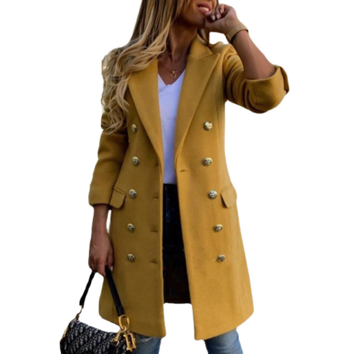 Dame Elegant Uldfrakke med gyldne Knapper Stilla