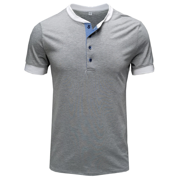 Herre T-Shirt med knaplukning og kontrasterende ærmer Stilla