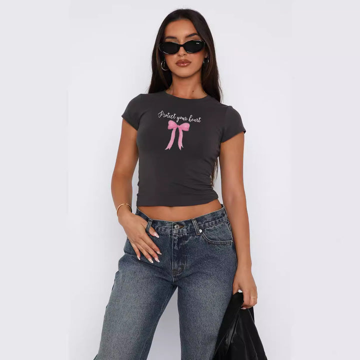 Dame behageligt crop-top med moderne print Skovae