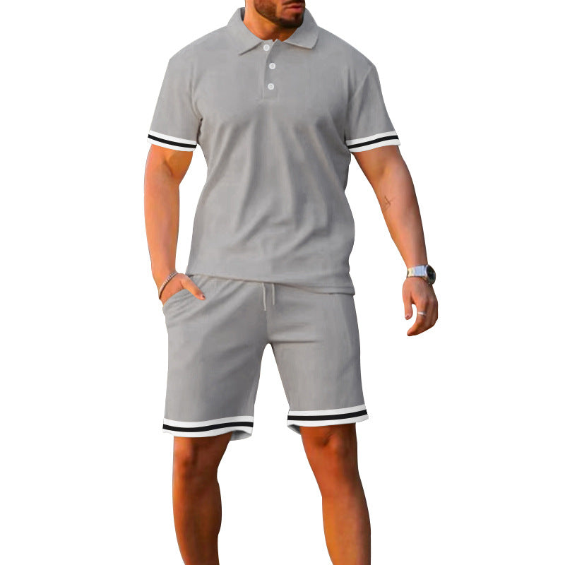 Herrer Sporty Poloshirt og Shorts Sæt med moderne kontrastelementer Stilla