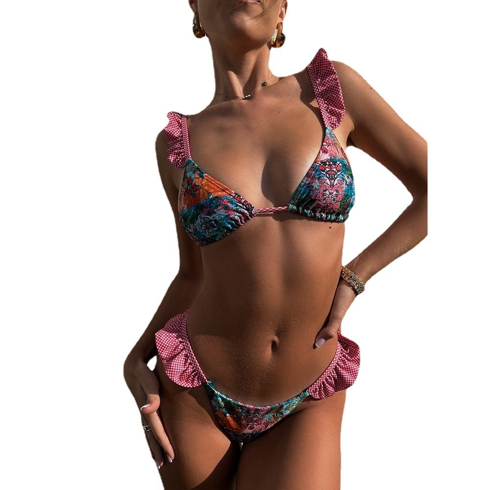 Dame Rynkedesign Triangle Bikini Sæt Stilla1750243494