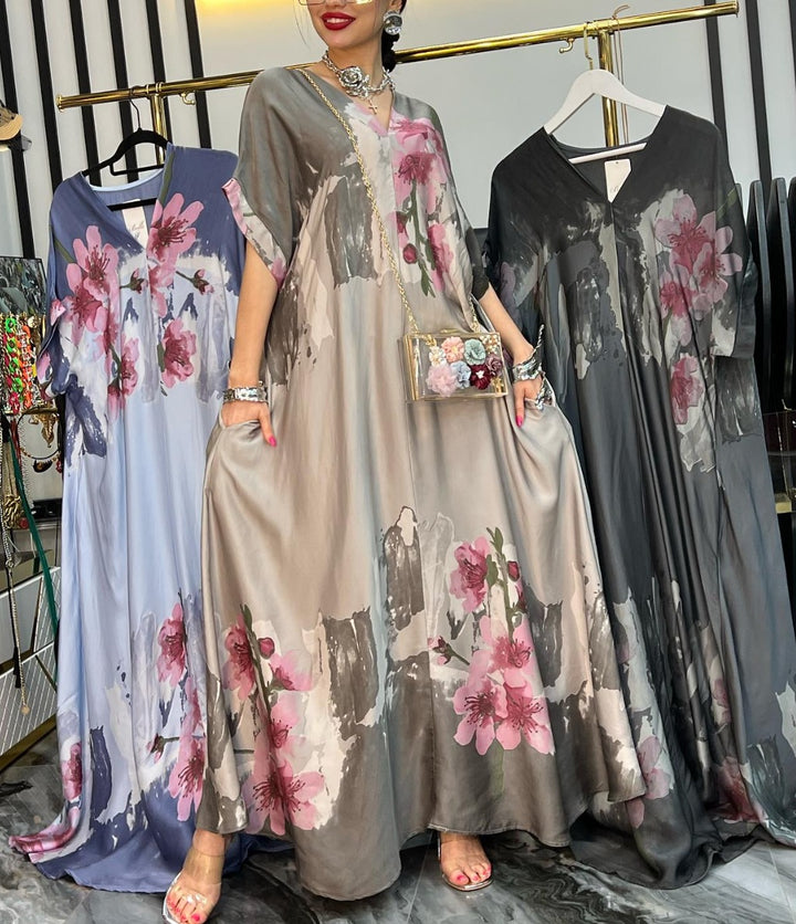 Dame Langærmet Maxikjole med blomstermønster og let Chiffon Stilla