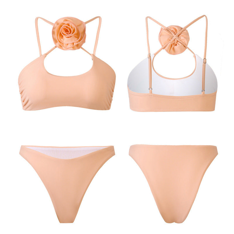 Dame bikini-sæt med blomsterdetalje og høj benudskæring Skovae