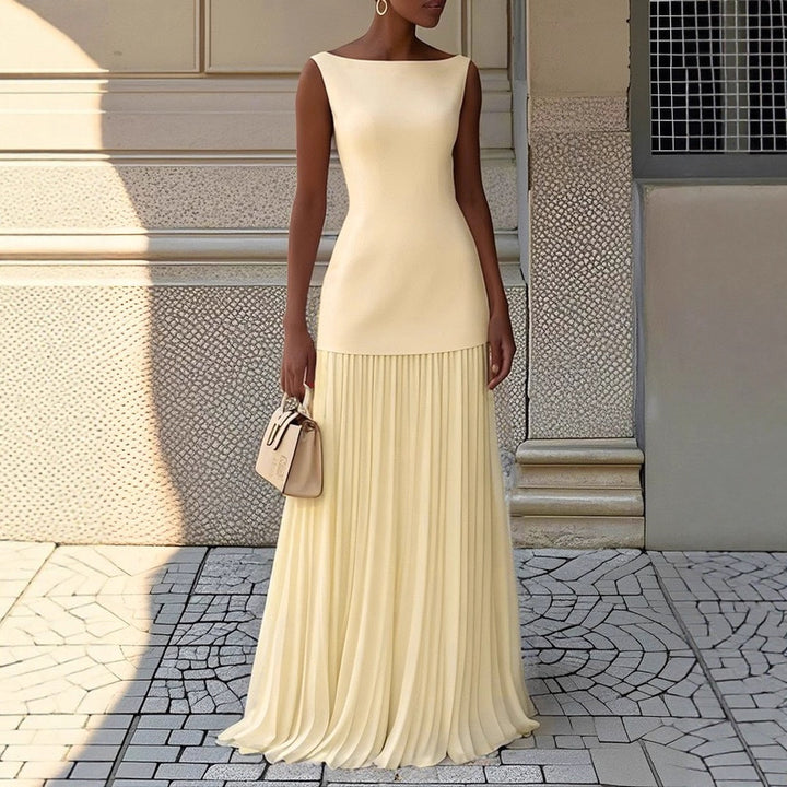 Damer Elegant Maxi Kjole med Højskåret Top og Plisseret Nederdel