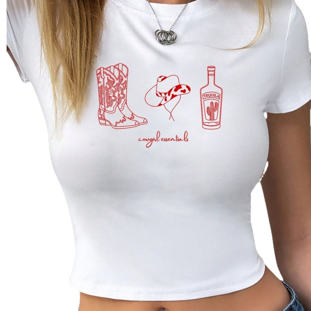 Dame Crop-T-Shirt med kreativt cowboy-design Skovae