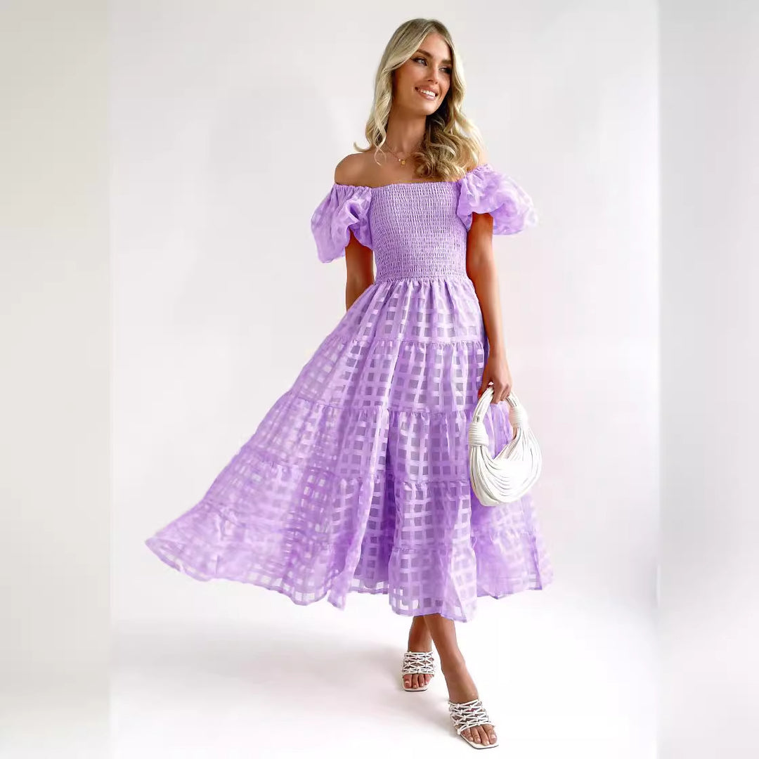 Dame Off-Shoulder Maxikjole med raffineret flæsekonstruktion Stilla