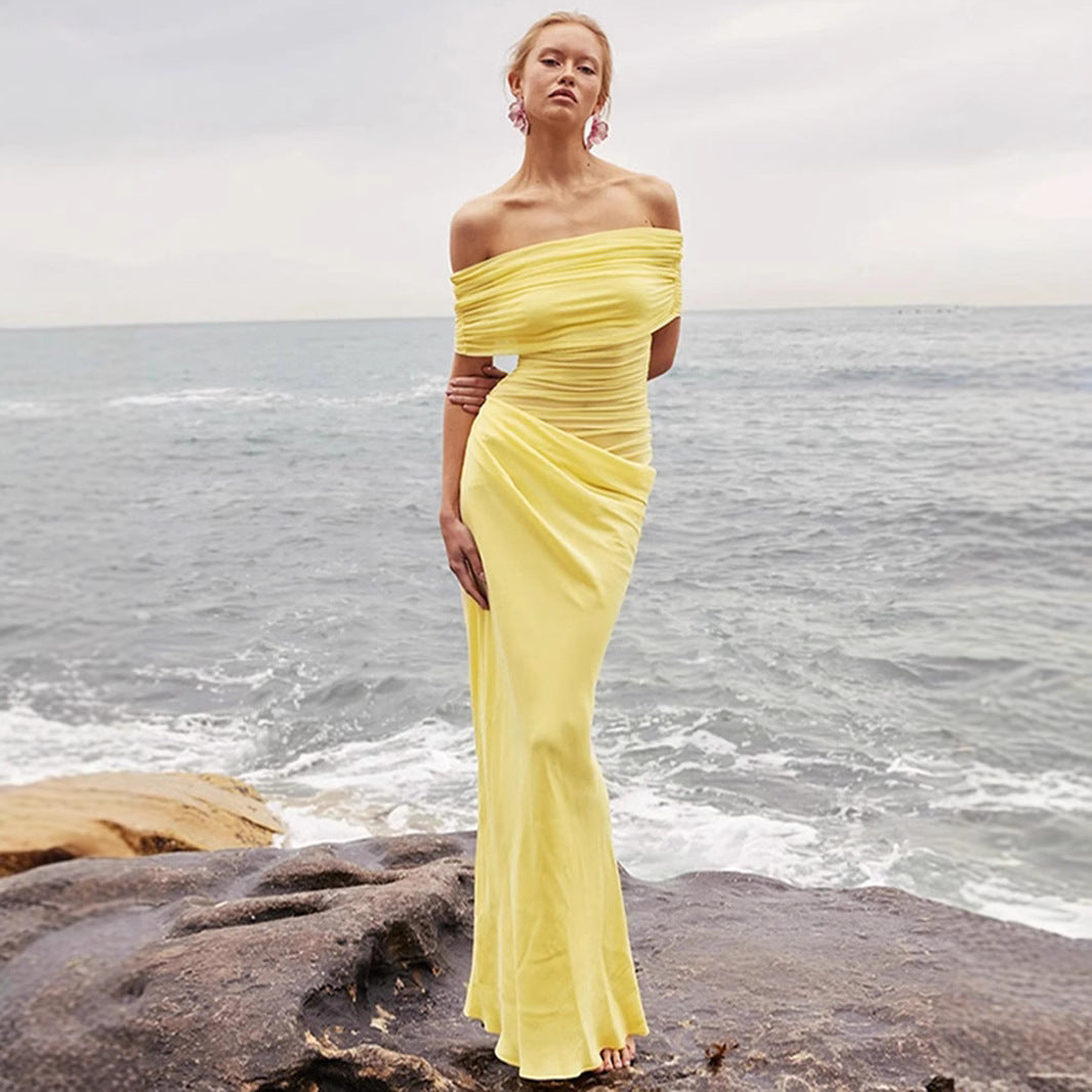 Dame Elegant Wrap Kjole med Off-Shoulder Design og Draperingseffekt Skovae