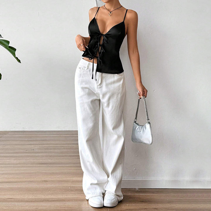 Damer elegant top med dyb V-hals og draperinger Stilla