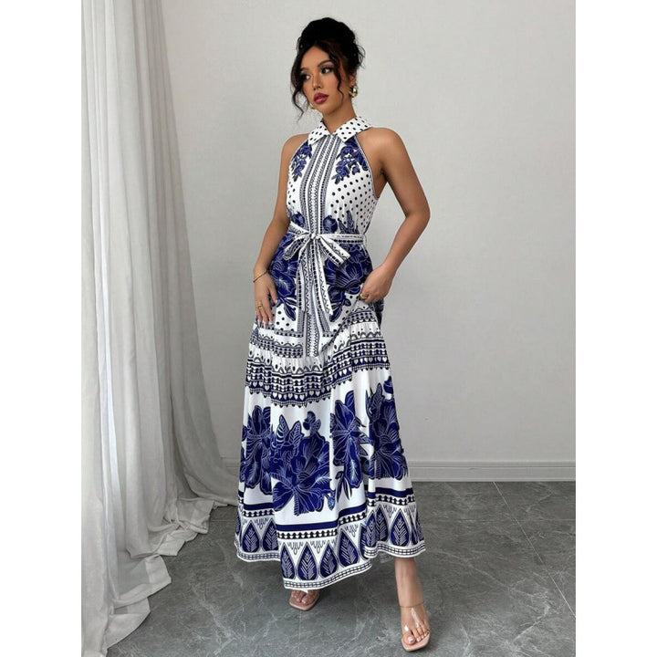 Dame Floral Halter Maxikjole med tilpasset talje Stilla