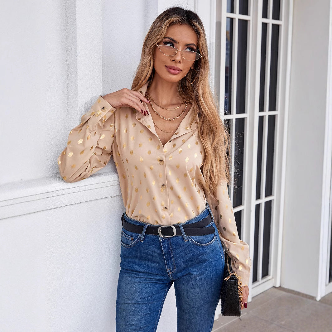Dame elegant bluse med delikat metallisk print og glitrende finish Stilla