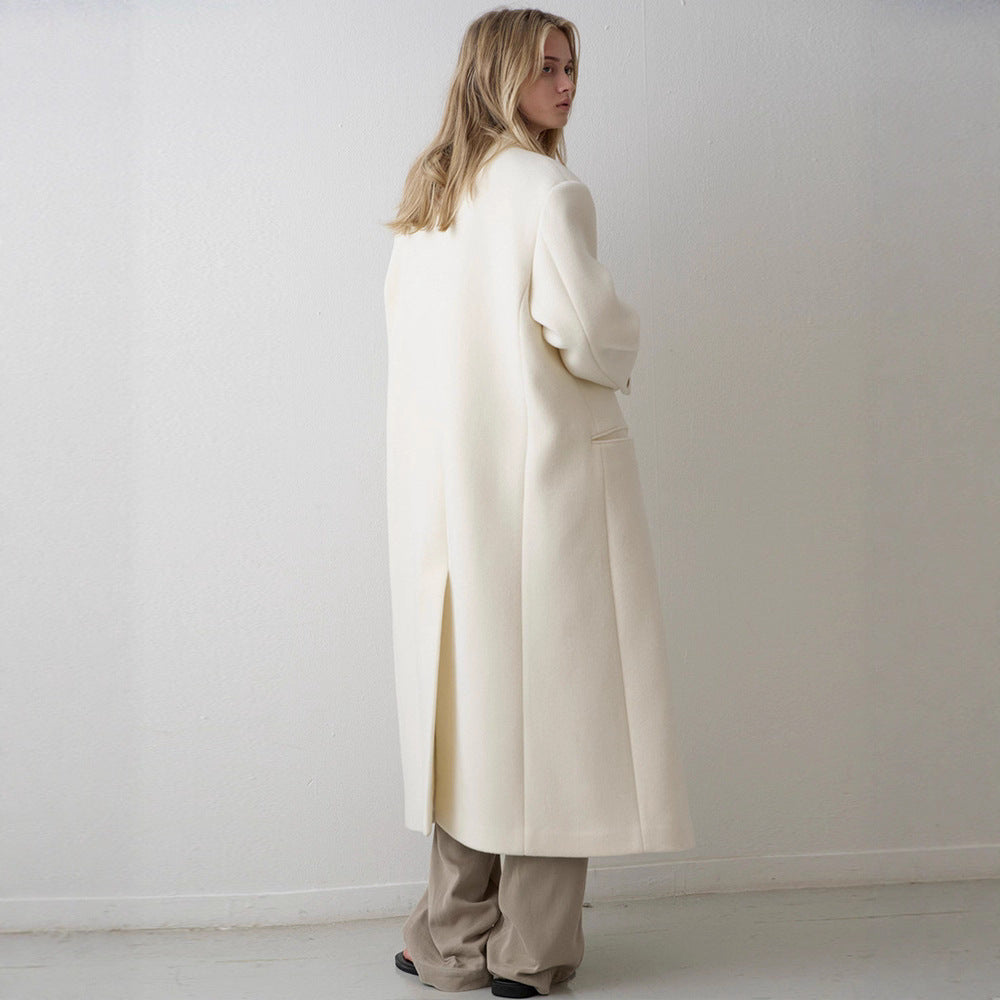 Damer Lang Oversized Frakke med Dobbelt Knappe Placket Stilla