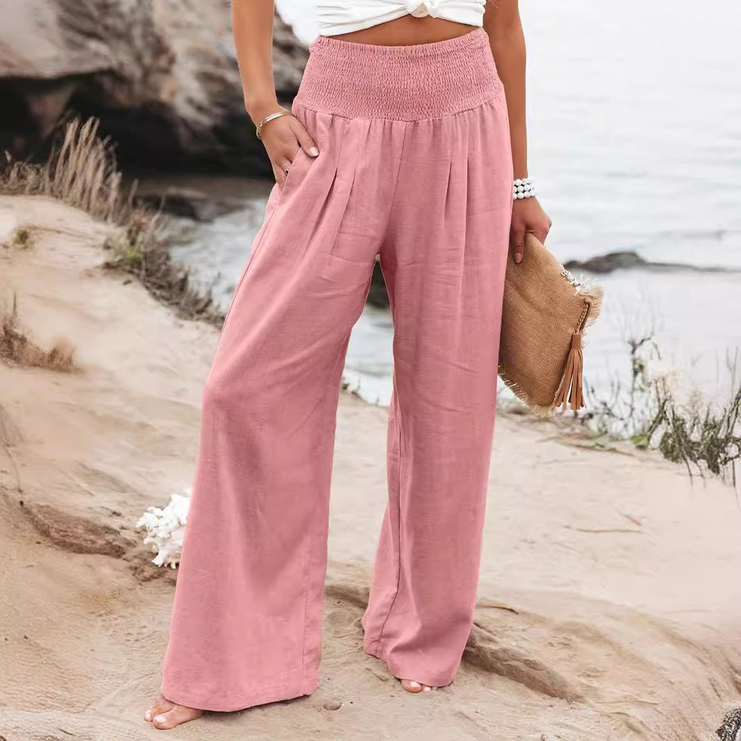 Dame bred sommerbuks med elastisk talje og elegant plissering Stilla