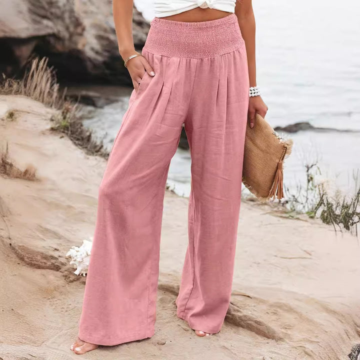 Dame bred sommerbuks med elastisk talje og elegant plissering Stilla