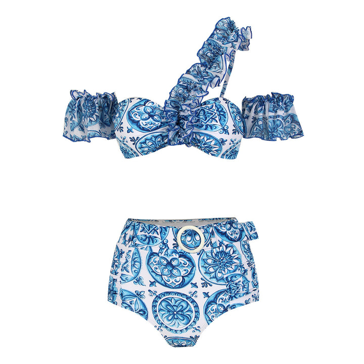 Dame Designer-bikini med flæser og høj talje Stilla